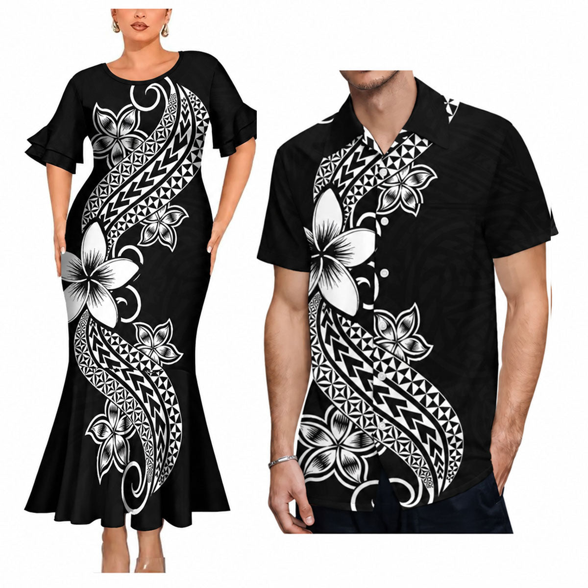Matching Clothes For Couples Polynesian Tribal Black Bodycon Dress And ...