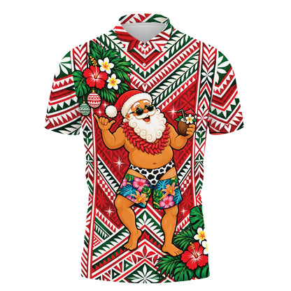 Funny Santa With Ula Fala Shirt Polynesian Tribal Christmas Polo Shirt
