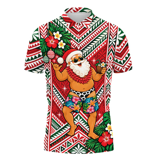 Funny Santa With Ula Fala Shirt Polynesian Tribal Christmas Polo Shirt