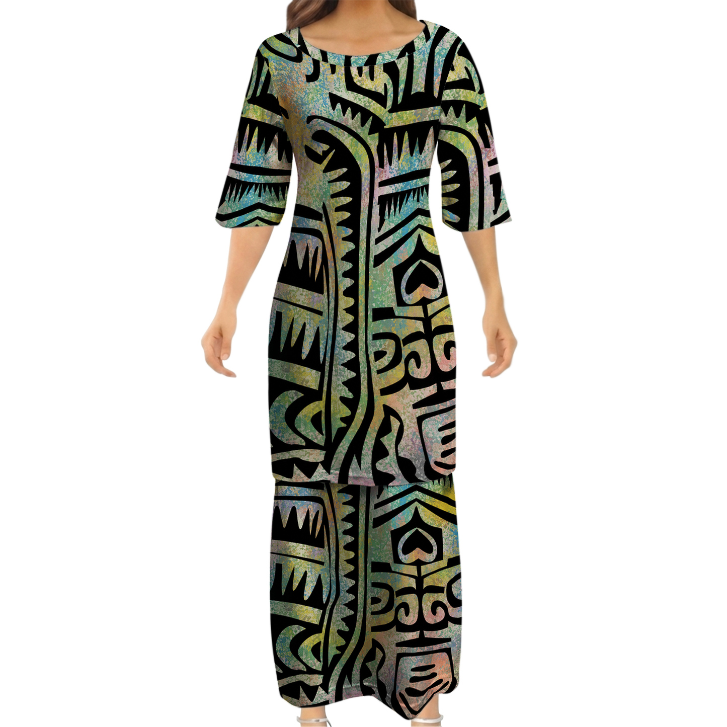 Vintage Polynesian Tribal Pattern Couple Outfit Matching Island Dress And Hawaiian Shirt For Her Him
