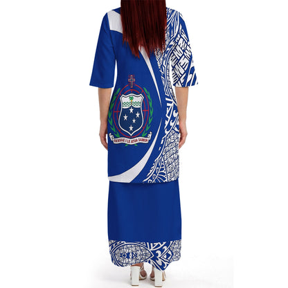 Samoa Coat Of Arms Matching Polynesian Tribal Pattern Curve Style Blue Dress And Hawaiian Shirt For Him Her