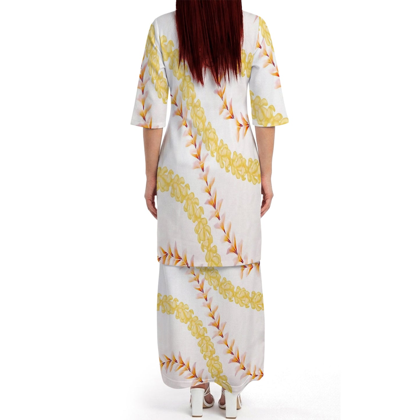 Puakenikeni Pikake Lei Curve Lei Flower Matching Outfit For Couple Island Puletasi Dress And Shirt