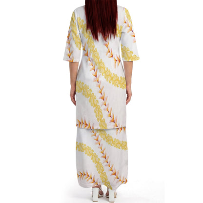 Puakenikeni Pikake Lei Curve Lei Flower Matching Outfit For Couple Island Puletasi Dress And Shirt