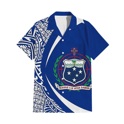Samoa Coat Of Arms Matching Polynesian Tribal Pattern Curve Style Blue Dress And Hawaiian Shirt For Him Her