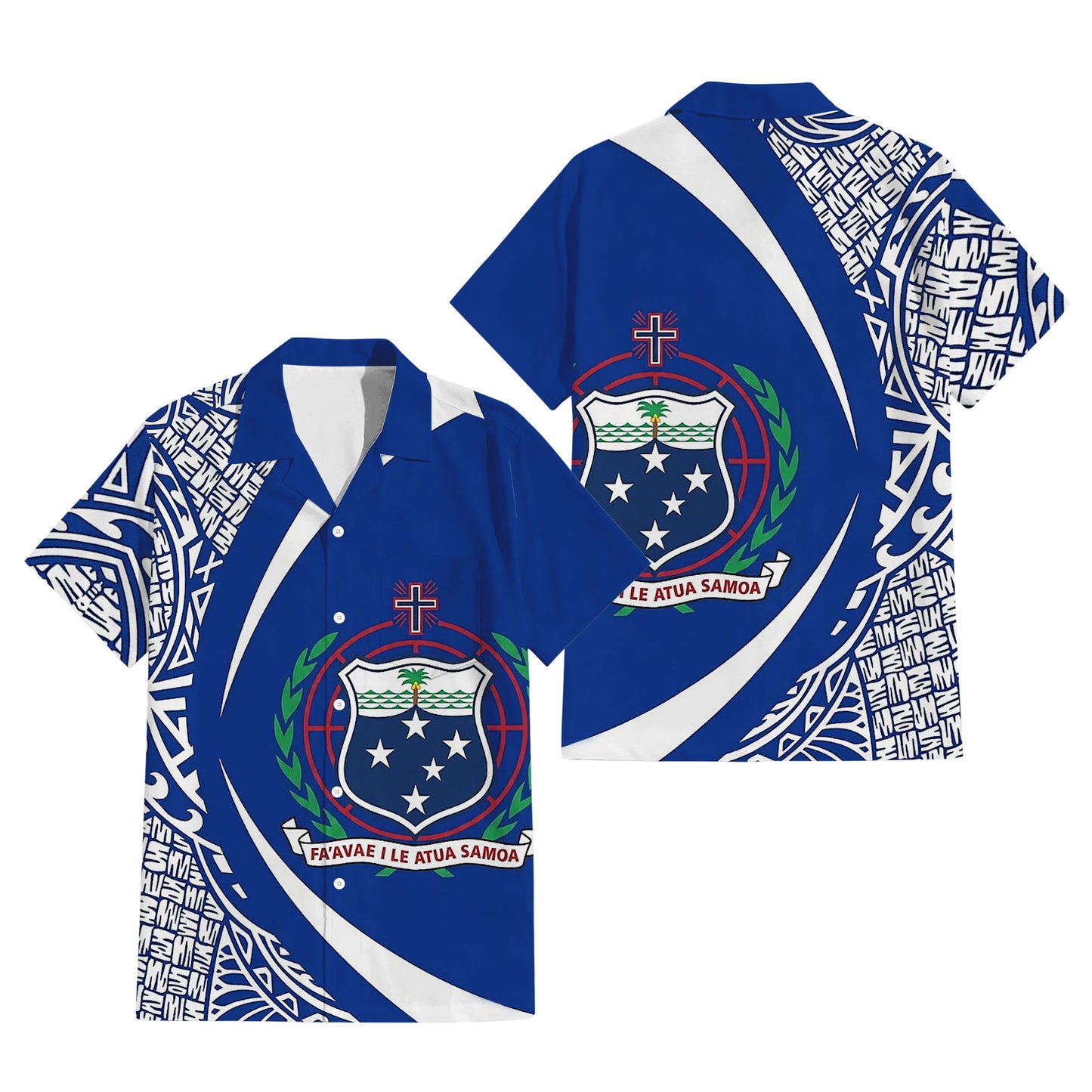 Samoa Coat Of Arms Matching Polynesian Tribal Pattern Curve Style Blue Dress And Hawaiian Shirt For Him Her