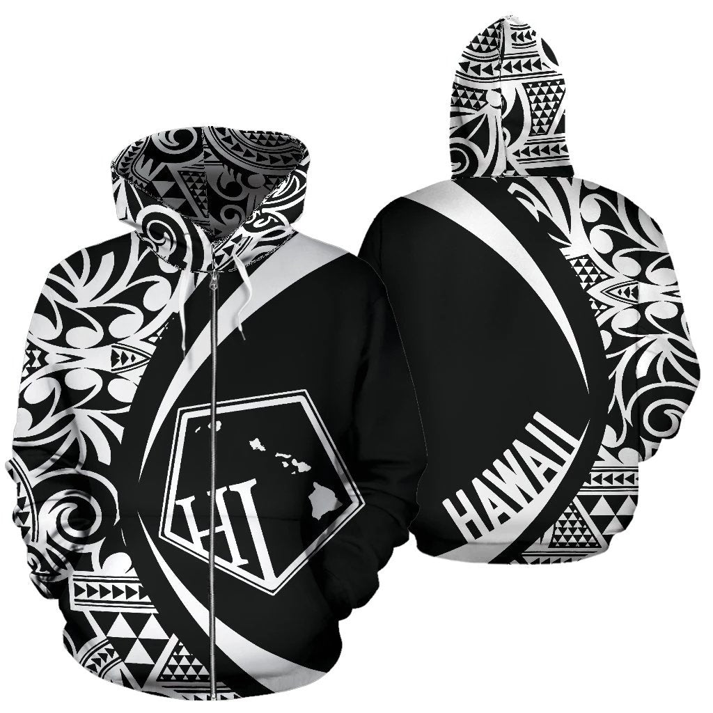 Hawaii Polynesian Tribal Zip up Hoodie White Color 2.0 Circle Style