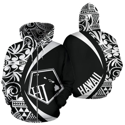 Hawaii Polynesian Tribal Zip up Hoodie White Color 2.0 Circle Style