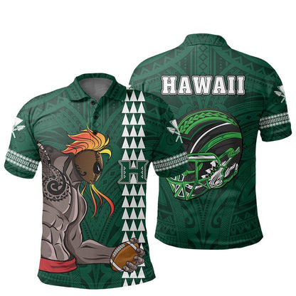 Hawaii Warrior Helmet Football Green Kakau Polo Shirt