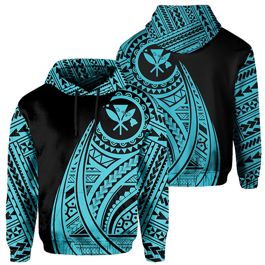 Hawaii Kanaka Polynesian Hoodie Tatoo Style Blue