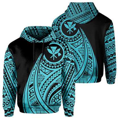 Hawaii Kanaka Polynesian Hoodie Tatoo Style Blue