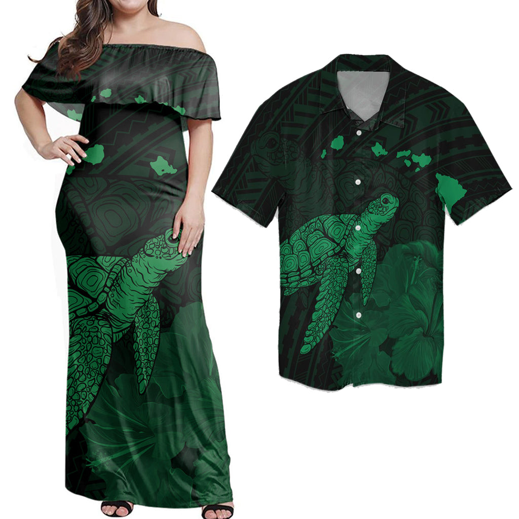 Matching Hawaiian Outfits Combo Dress And Shirt Hawaii Polynesian Hibiscus Turtle Map Green