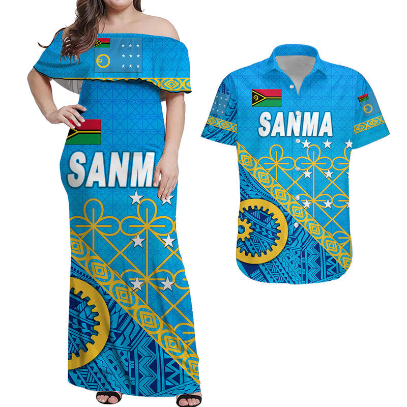 Sanma Province Combo Dress and Hawaiian Shirt Matching Couples Outfit Vanuatu Pattern Unique Style