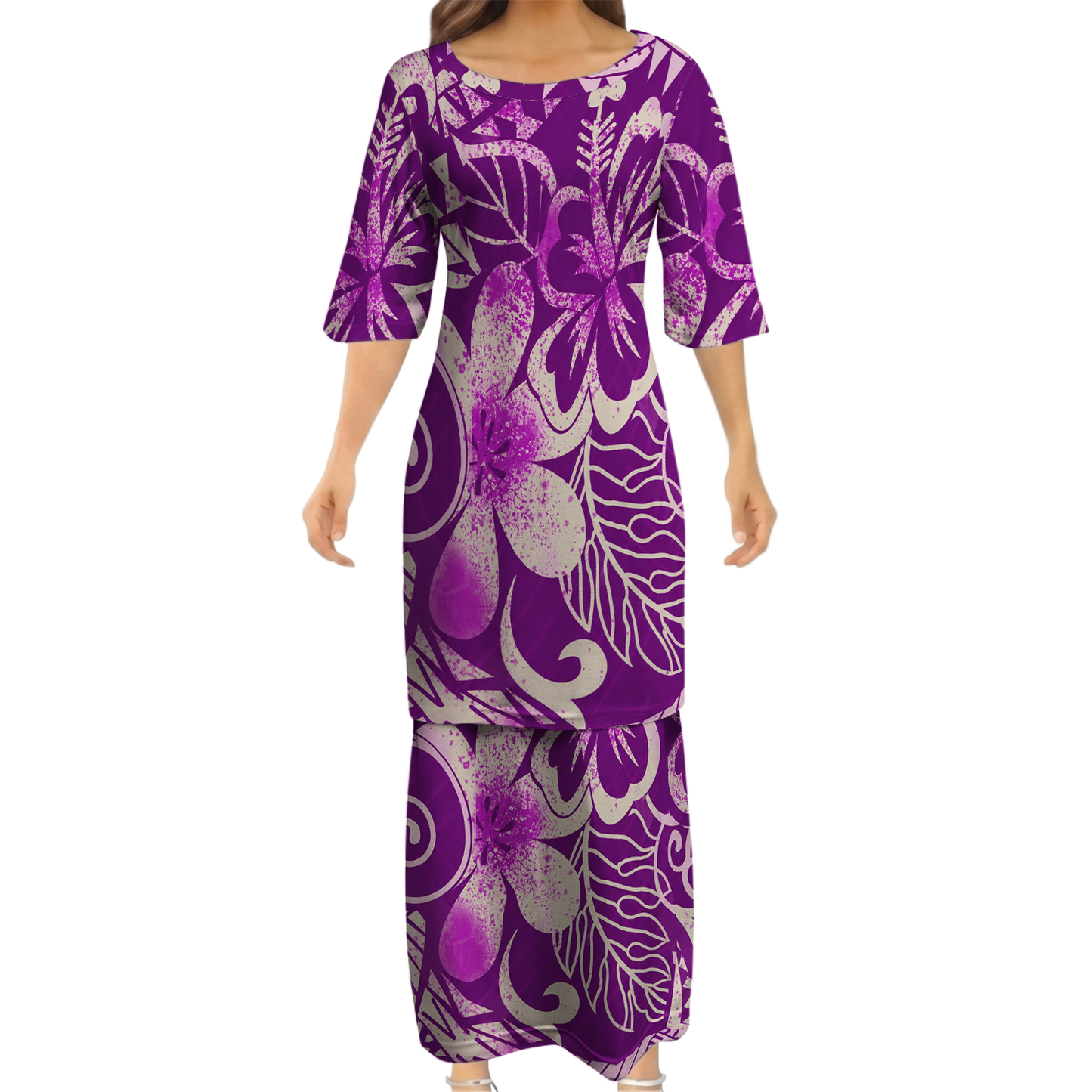 Vintage Polynesian Tribal Pattern Purple Couple Outfit Matching Island Dress And Hawaiian Shirt For Her Him