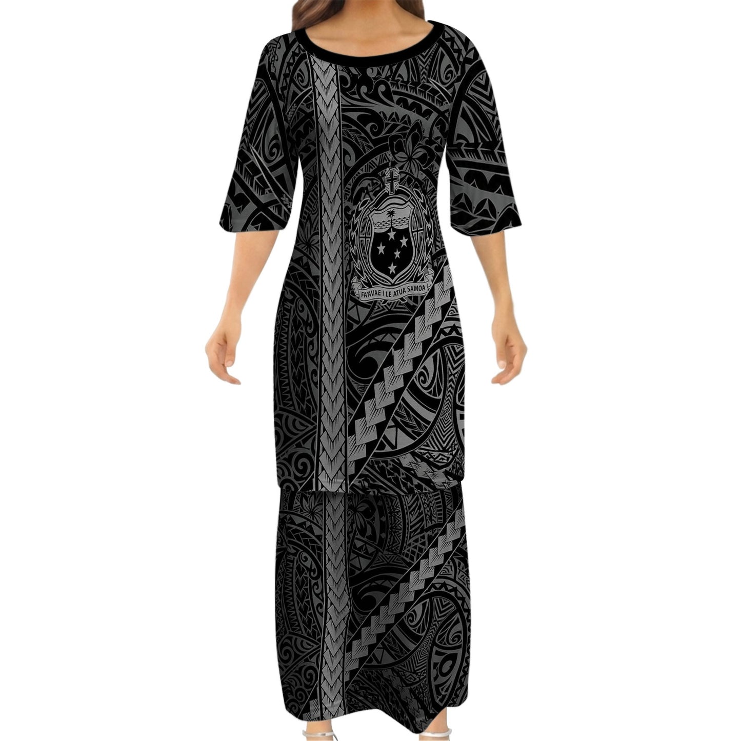 Samoa Black Matching Polynesian Tribal Flowers Pattern Dress And Hawaiian Shirt For Him Her