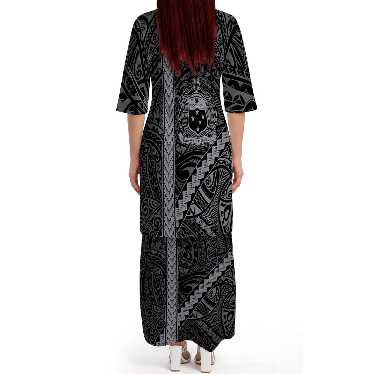 Samoa Black Matching Polynesian Tribal Flowers Pattern Dress And Hawaiian Shirt For Him Her