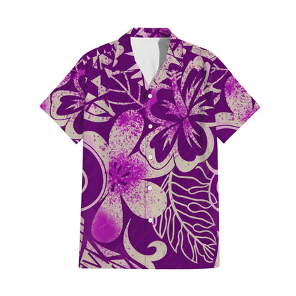 Vintage Polynesian Tribal Pattern Purple Couple Outfit Matching Island Dress And Hawaiian Shirt For Her Him