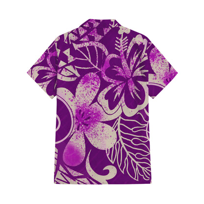 Vintage Polynesian Tribal Pattern Purple Couple Outfit Matching Island Dress And Hawaiian Shirt For Her Him