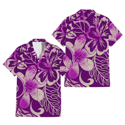 Vintage Polynesian Tribal Pattern Purple Couple Outfit Matching Island Dress And Hawaiian Shirt For Her Him