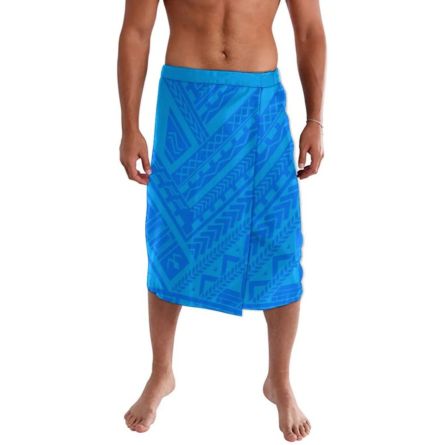 Blue Polynesian Tribal Lavalava Island Tropical Wear Wrap Skirt Ie Faitaga Men Beach Sarong Clothes