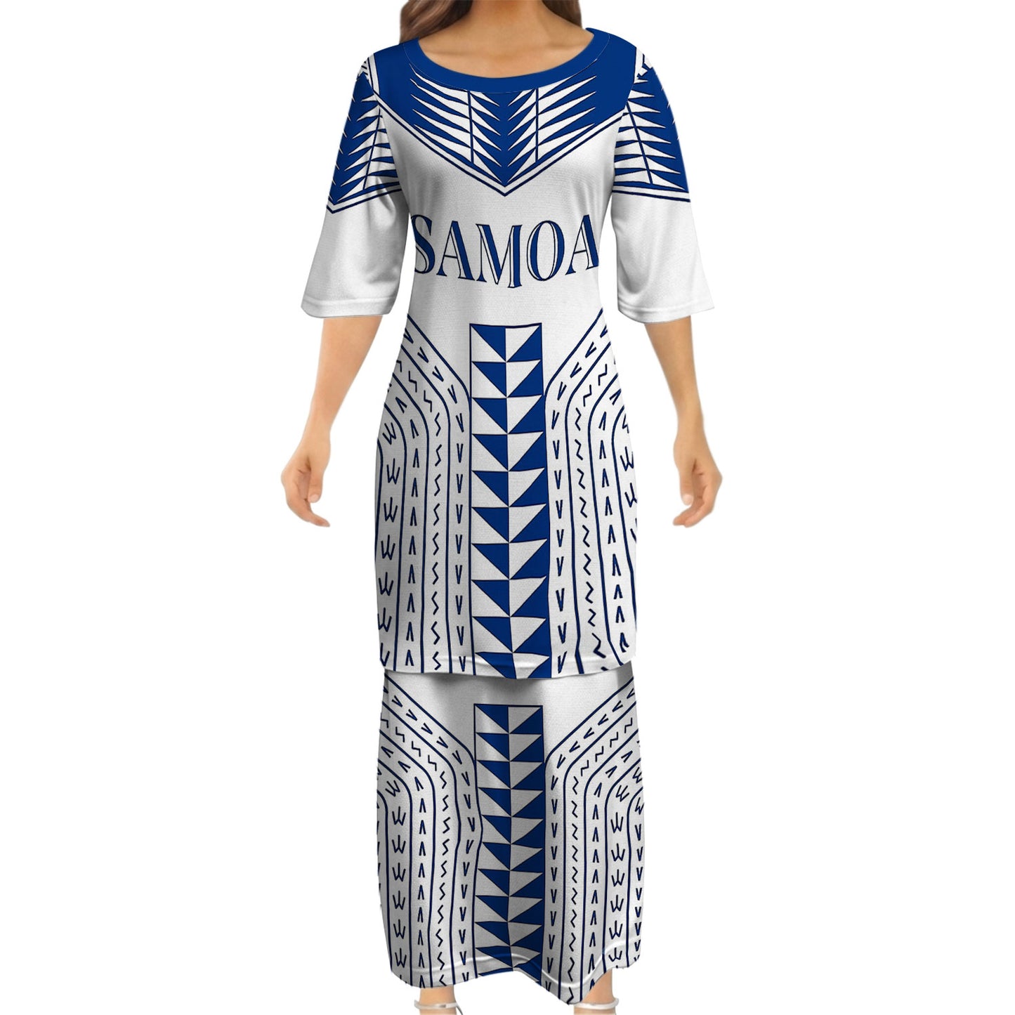 Samoa White Matching Polynesian Tribal Pattern Dress And Hawaiian Shirt For Him Her