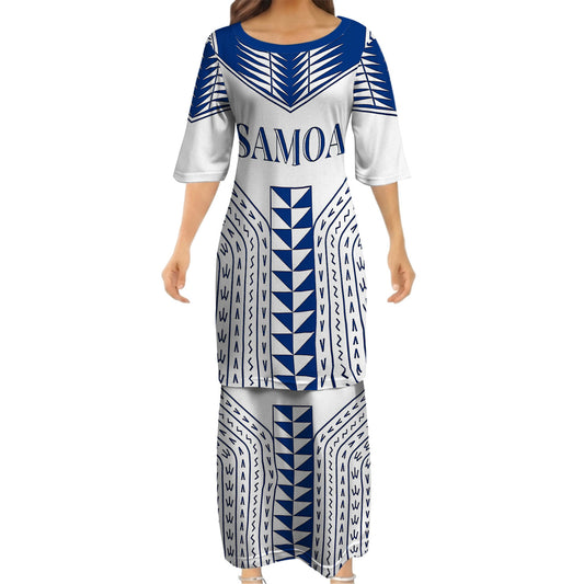 Samoa White Matching Polynesian Tribal Pattern Dress And Hawaiian Shirt For Him Her