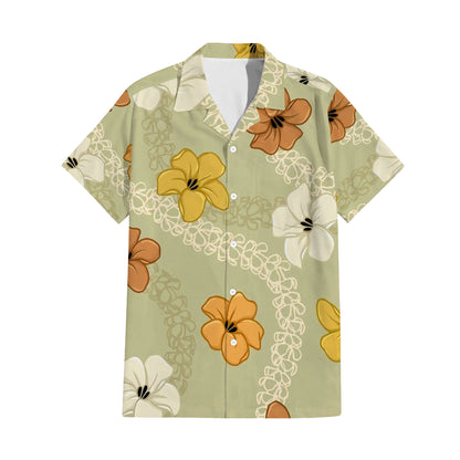 Puakenikeni Pikake Lei Curve Lei Flower Matching Outfit For Couple Island Green Puletasi Dress And Shirt