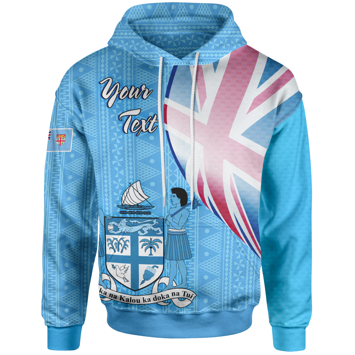 Custom Text Fiji Hoodie Personalised Fiji Flag Blue Hoodie All Over Print