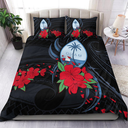 Guam Bedding Set Polynesian Flowers Version Black