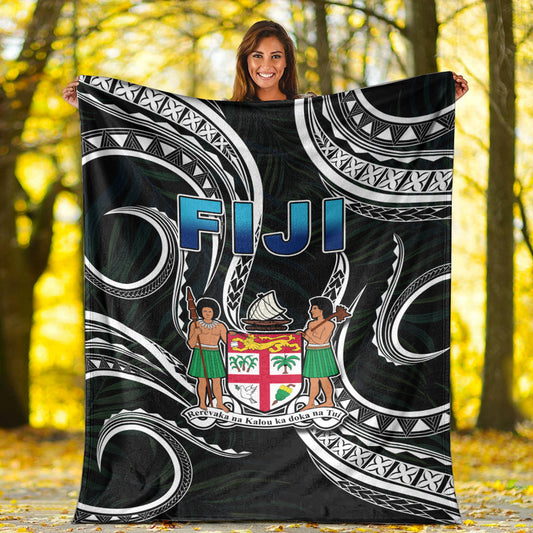 Fiji Coat of Arms Premium Blanket Polynesian mix Coconut Pattern