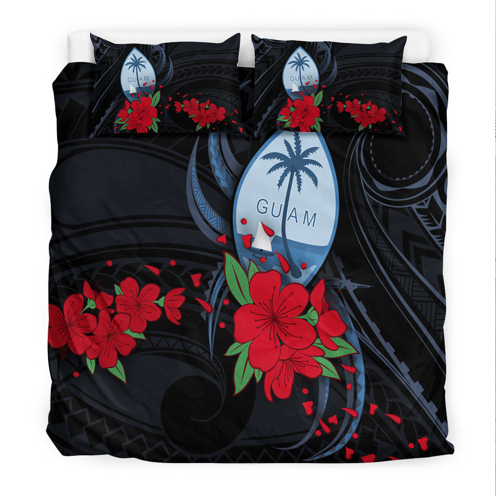 Guam Bedding Set Polynesian Flowers Version Black