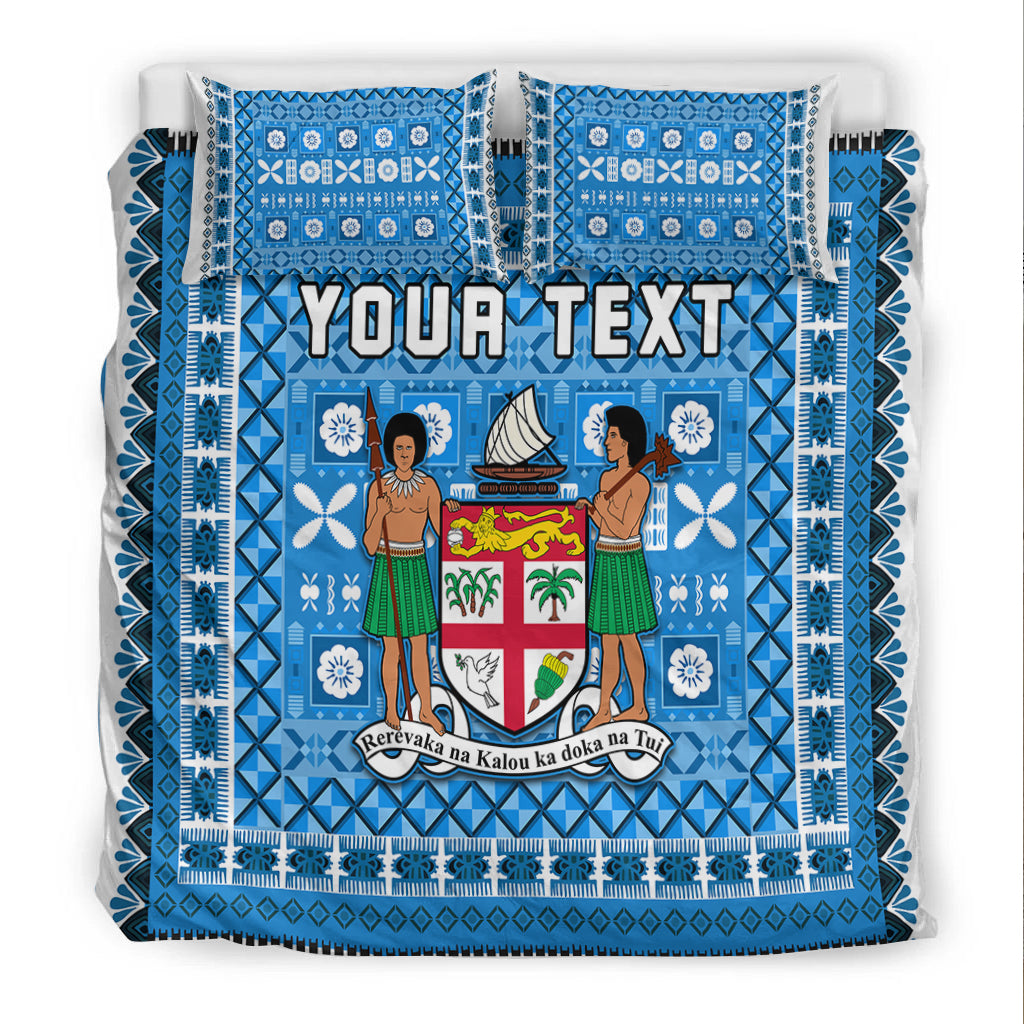 (Custom Personalised) Fiji Bedding Set Pattern Fijian Tapa Pattern Blue