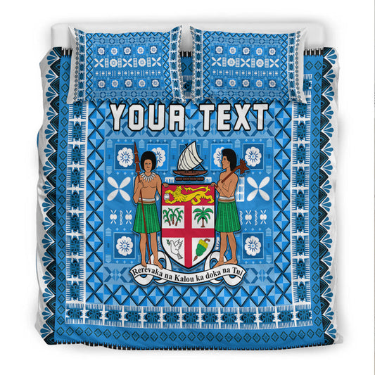 (Custom Personalised) Fiji Bedding Set Pattern Fijian Tapa Pattern Blue