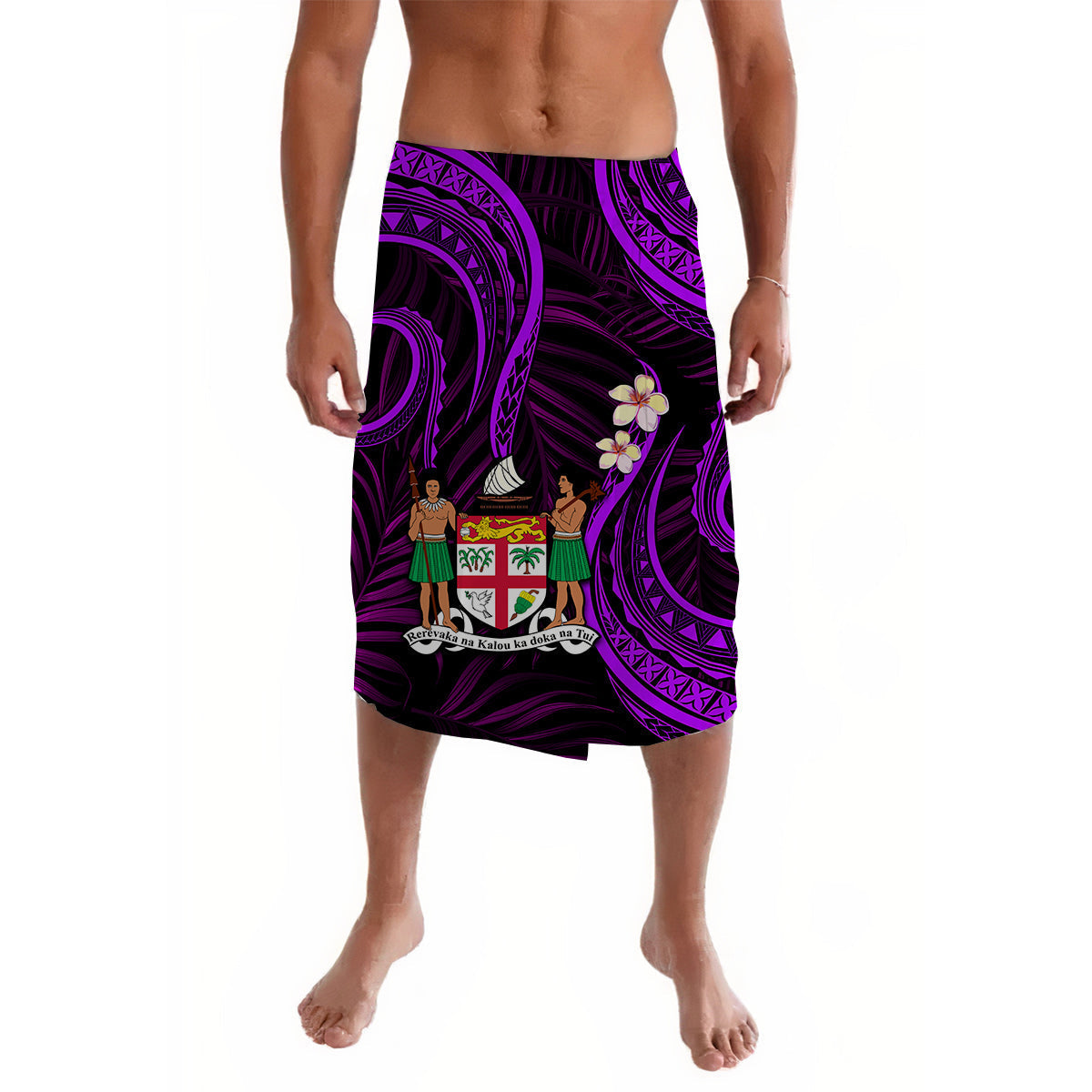 Fiji Coat of Arms Lavalava Polynesian Mix Purple Coconut Pattern
