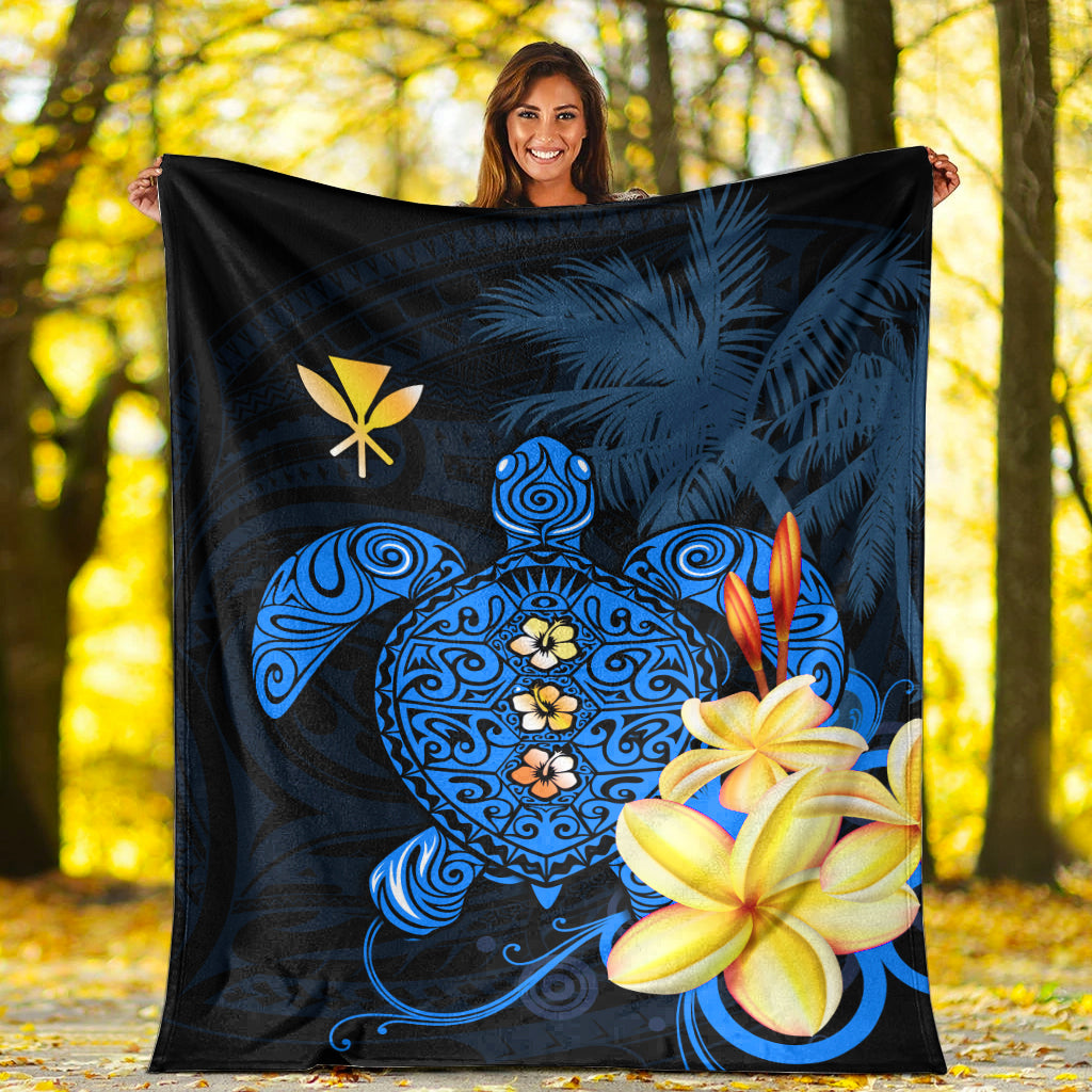 Hawaii Turtle Premium Blanket Hawaiian Flowers Version Blue Elegant