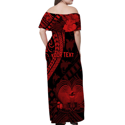 Custom Personalised Papua New Guinea Off Shoulder Long Dress Raggiana Birds Of Paradise Red