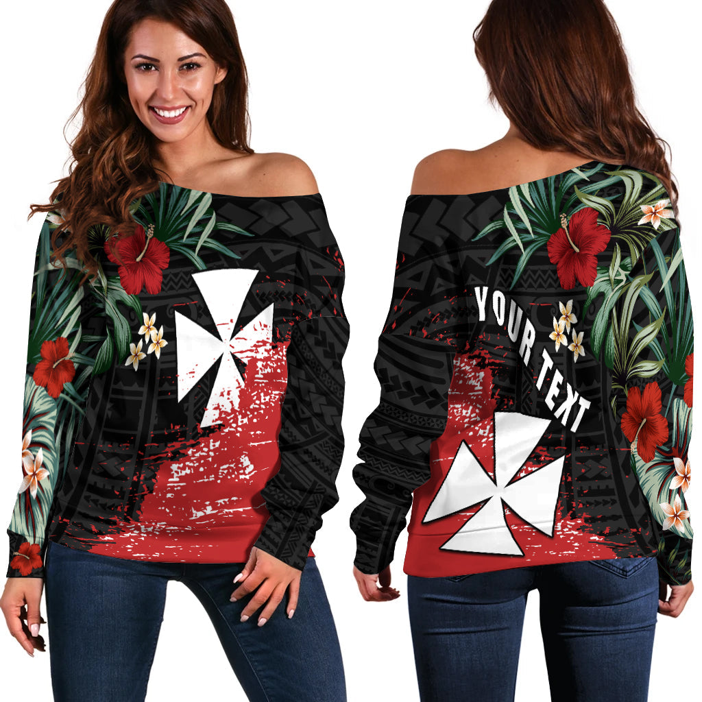 (Custom Personalised) Wallis and Futuna Polynesian Off Shoulder Sweater Fantastic Flowers