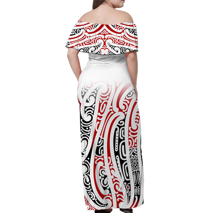 New Zealand Off Shoulder Long Dress Maori NZ Unique Red