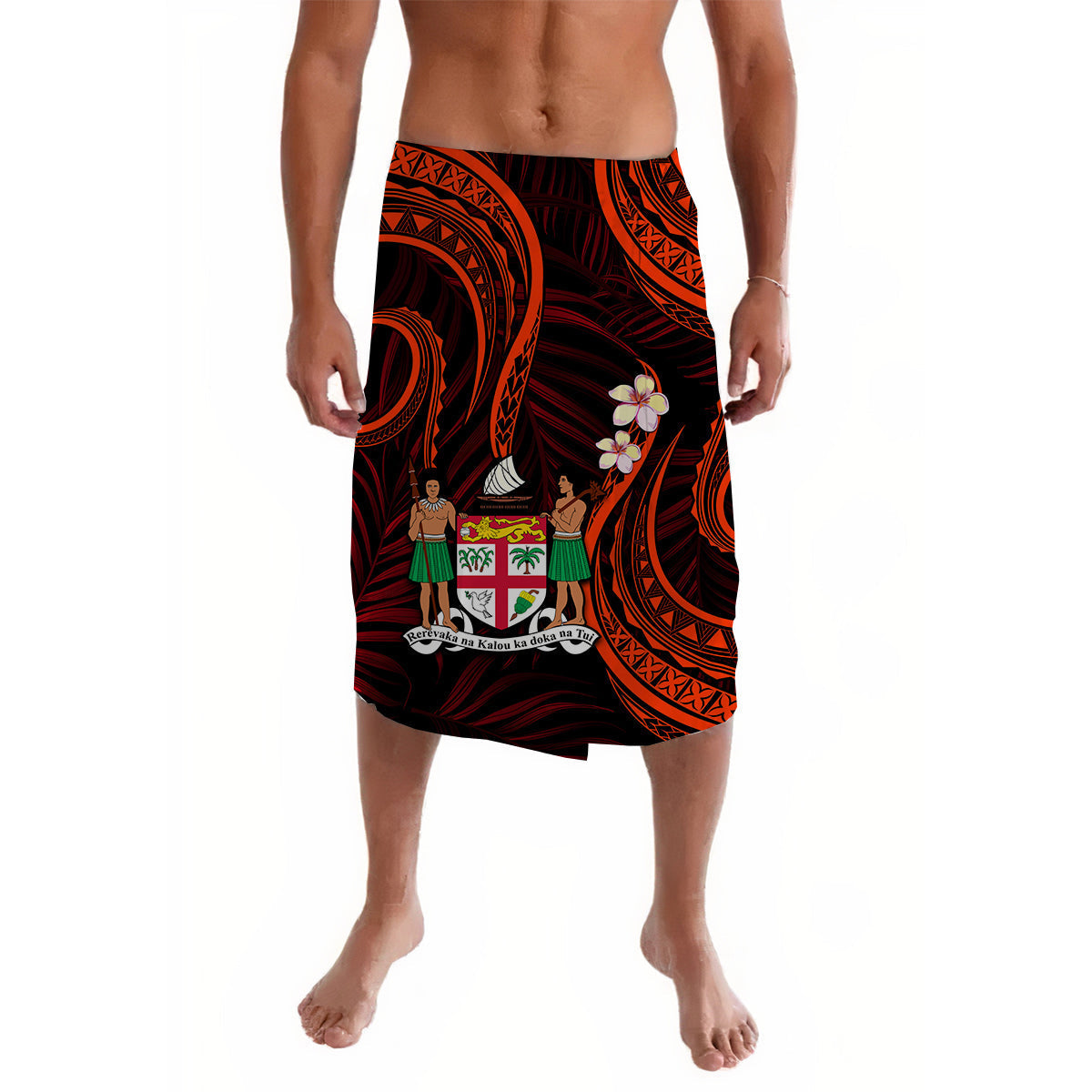 Fiji Coat of Arms Lavalava Polynesian Mix Red Coconut Pattern