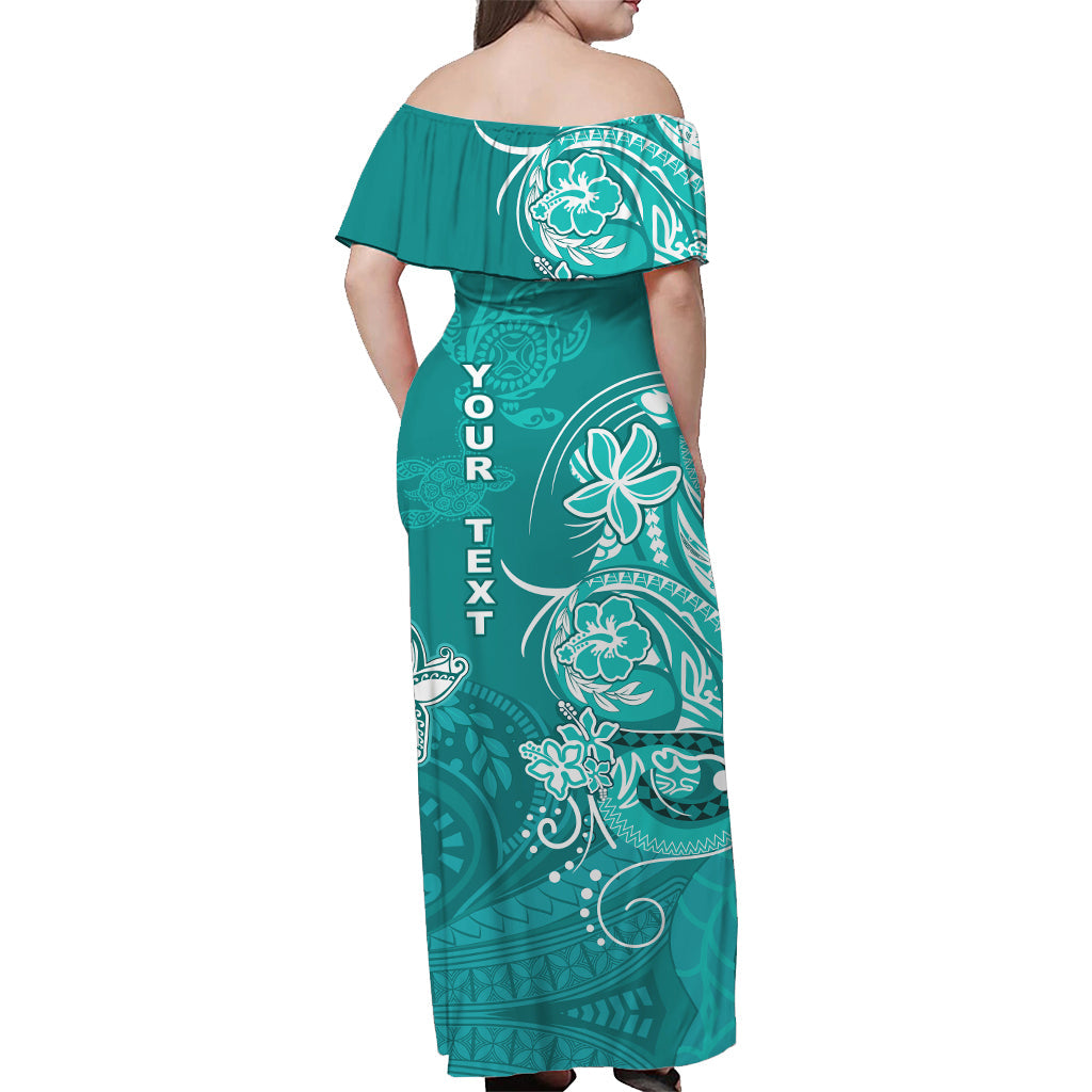 Custom Personalised Wallis et Futuna Off Shoulder Long Dress Polynesia Turquoise Sea Turtle and Flowers