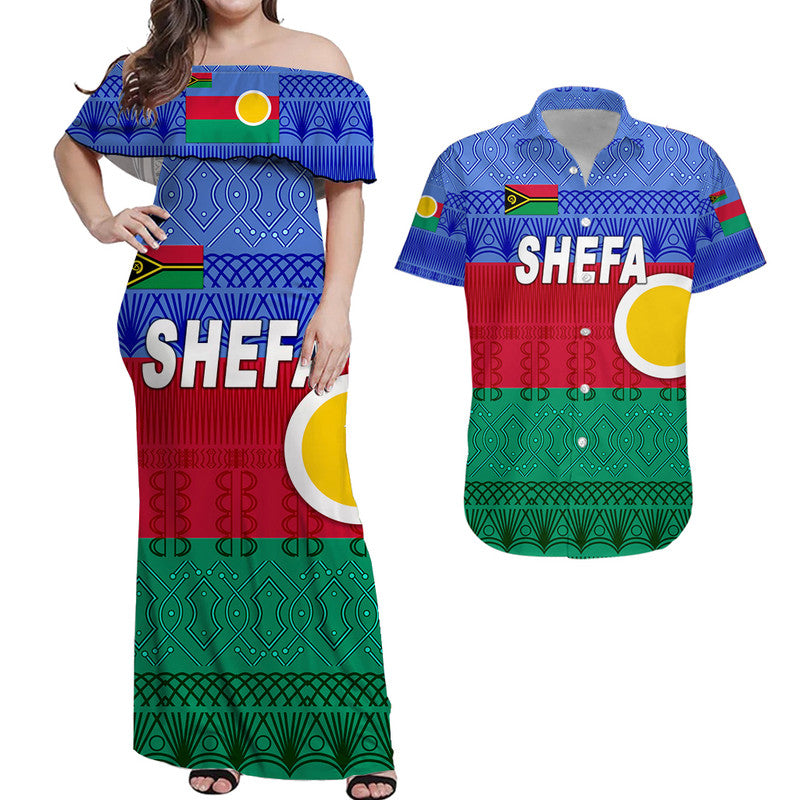 Shefa Province Combo Dress and Hawaiian Shirt Matching Couples Outfit Vanuatu Pattern Traditional Style