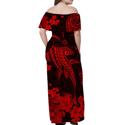Hawaii Off Shoulder Long Dress Polynesia Red Shark