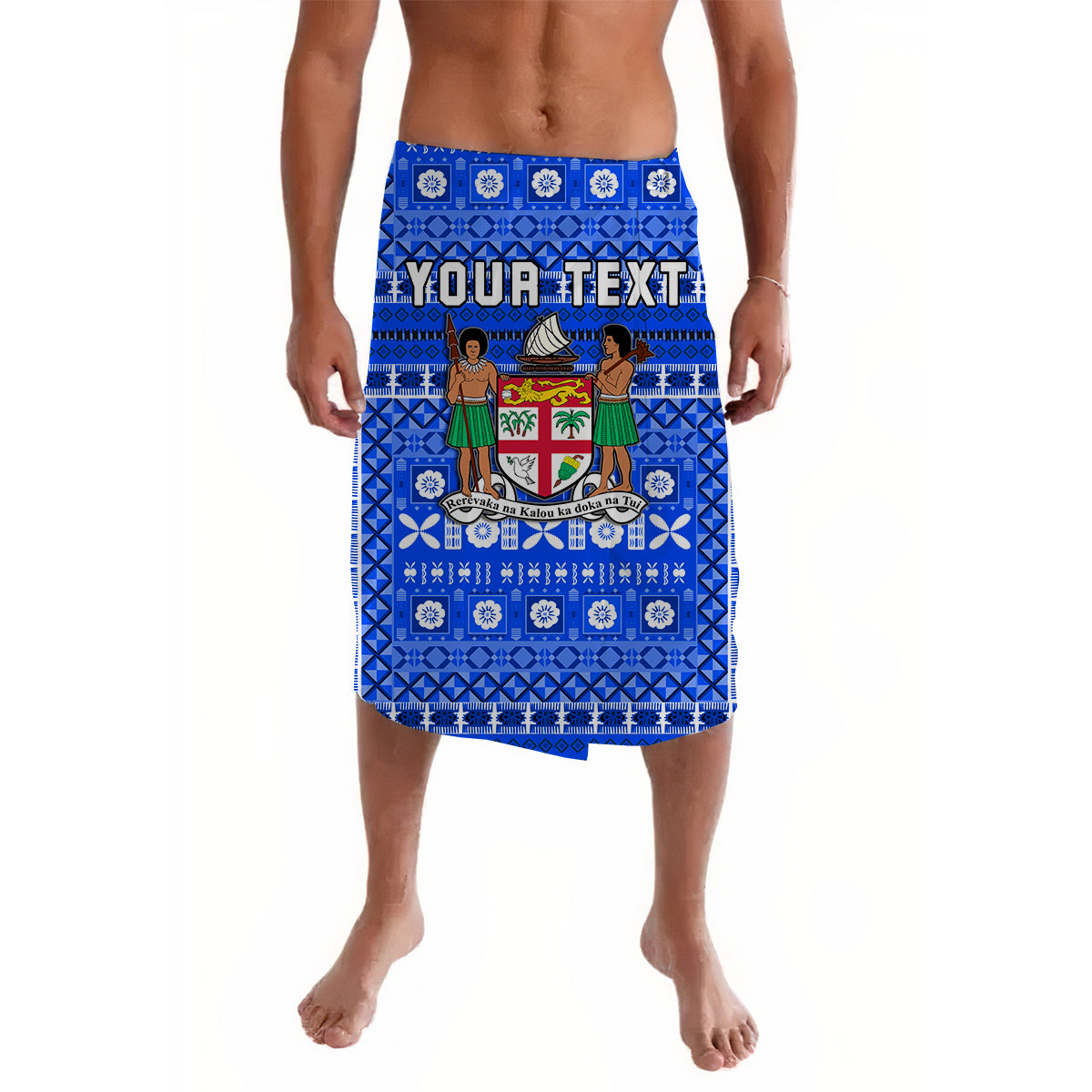 (Custom Personalised) Fiji Lavalava Blue Tapa Pattern Ver.02