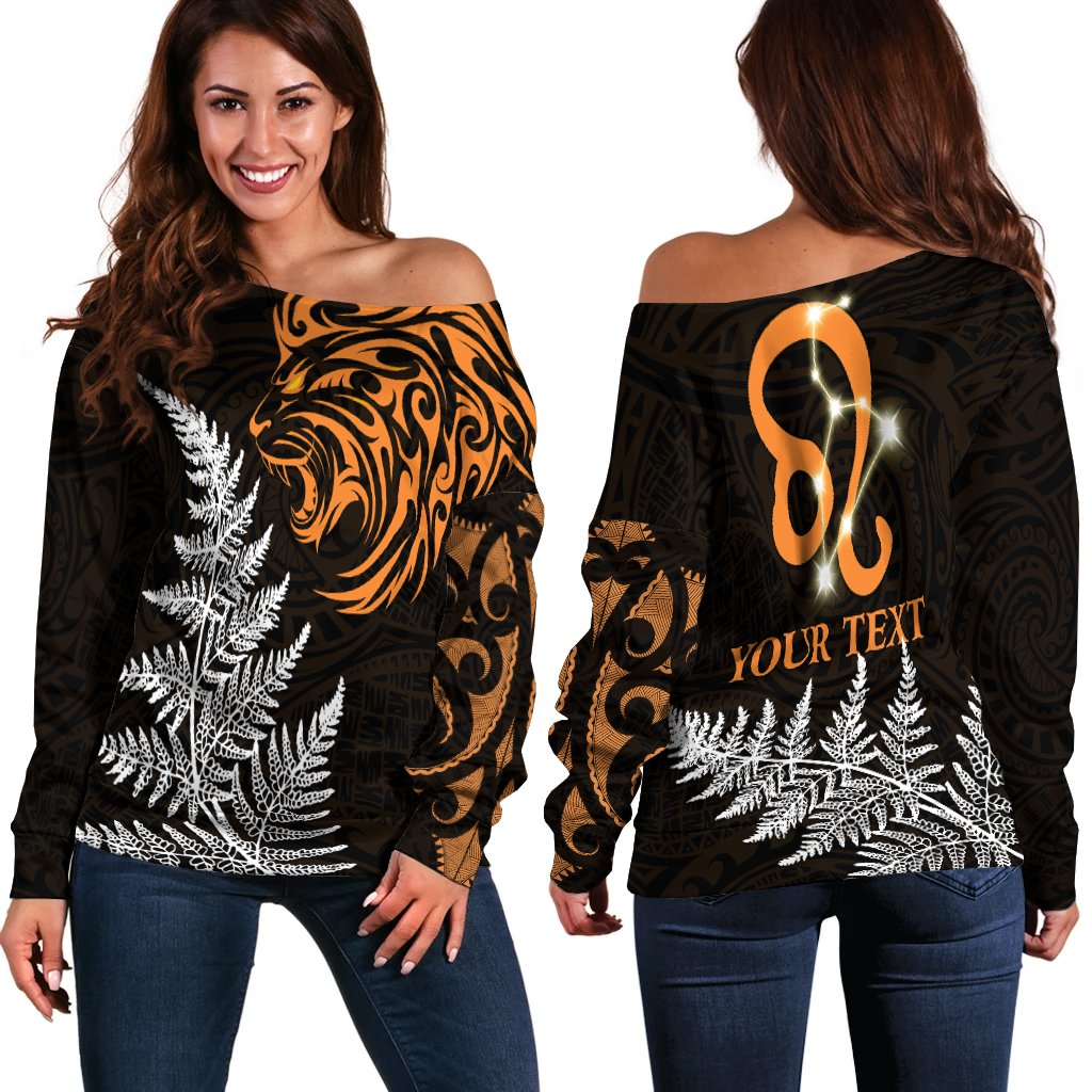 (Custom Personalised) Leo Zodiac Style Maori Off Shoulder Sweater Orange Lion