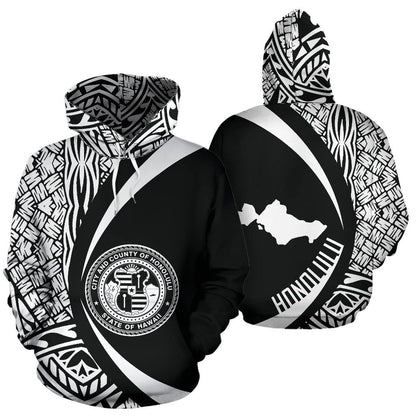 Honolulu Hawaii Polynesian Hoodie Circle Style White