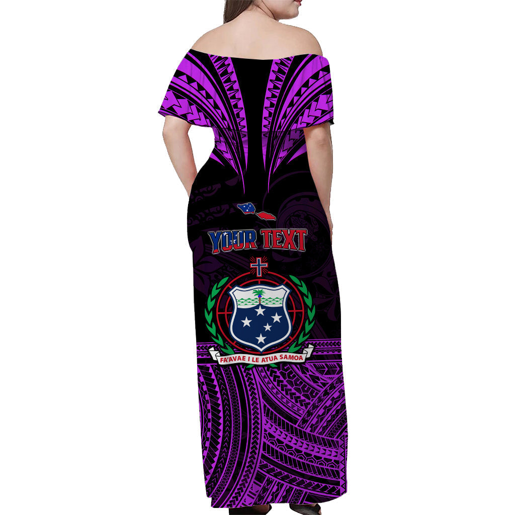 Custom Personalised Samoa Tatau Off Shoulder Long Dress Purple Polynesian Proud Samoan
