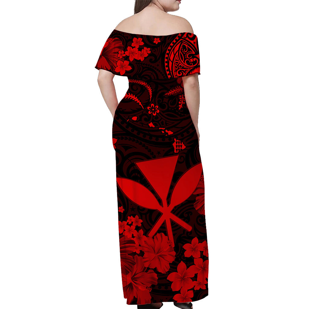 Hawaii Off Shoulder Long Dress Polynesia Red Kanaka Maoli