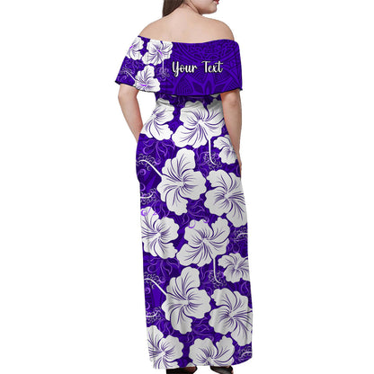 Custom Personalised Hawaii Off Shoulder Long Dress Purple Simple Tropical Flowers