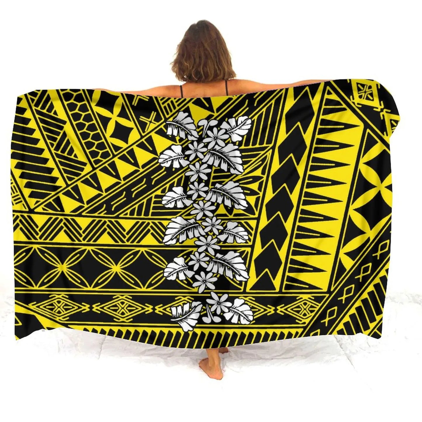 Yellow Geometric Polynesian Women'S Sarong Apron Polynesian Sarong Beach For Her