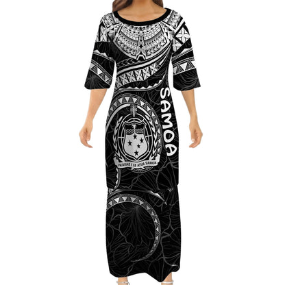 Samoa Black Matching Outfit For Couple Polynesian Tribal Pattern Dress And Hawaiian Shirt