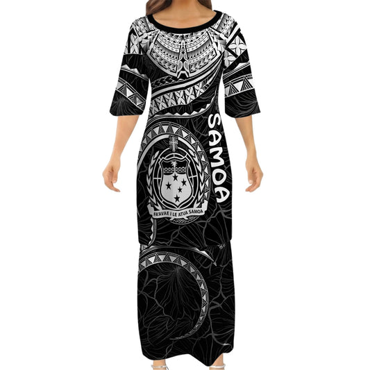 Samoa Black Matching Outfit For Couple Polynesian Tribal Pattern Dress And Hawaiian Shirt